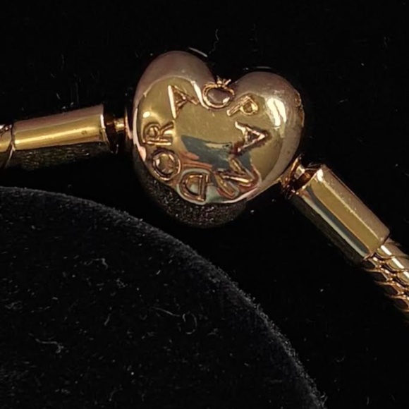 Pandora Heart Clasp Snake Chain Bracelet with Padlock & Key Dangle Charm - Picture 6 of 6